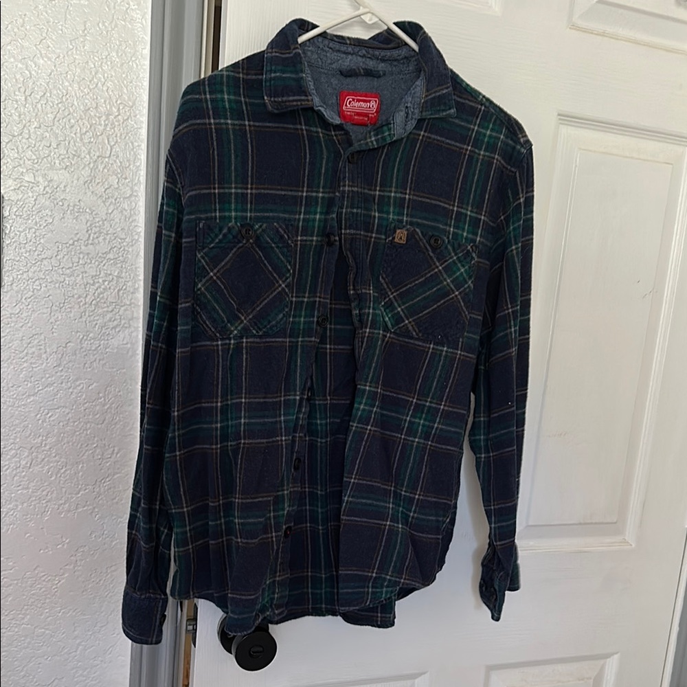 Coleman Navy and Green Plaid Shirt